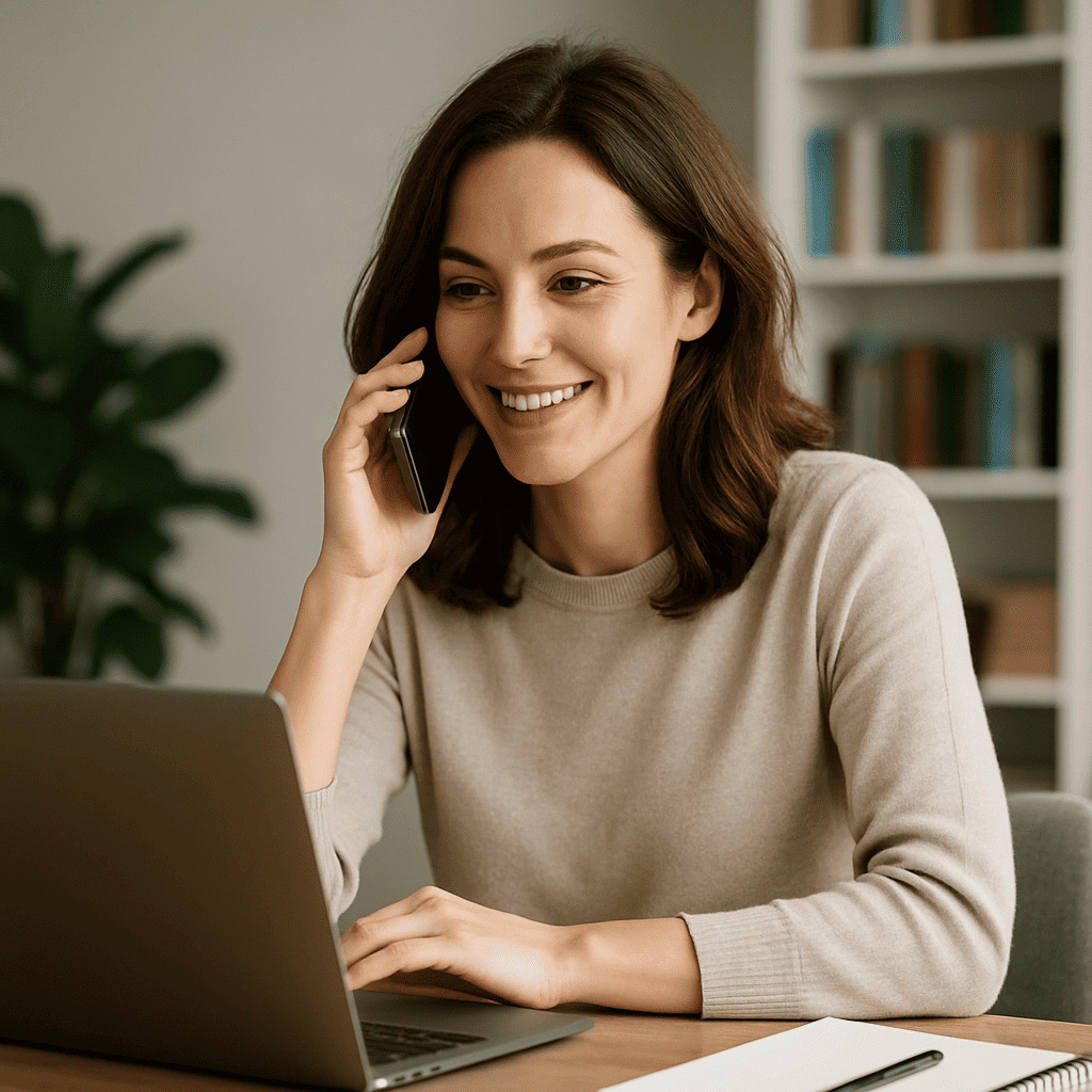 Donna al telefono in uncontesto lavorativo o a casa-1